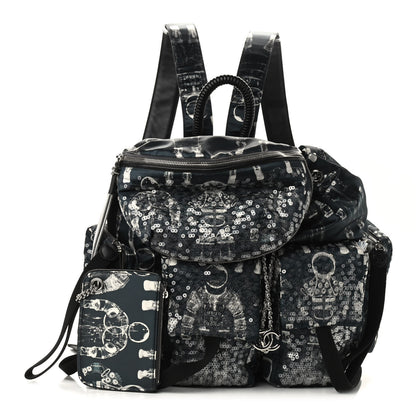 Chanel Sequin Nylon Lambskin Astronaut Essentials Backpack Black White 1 of 9