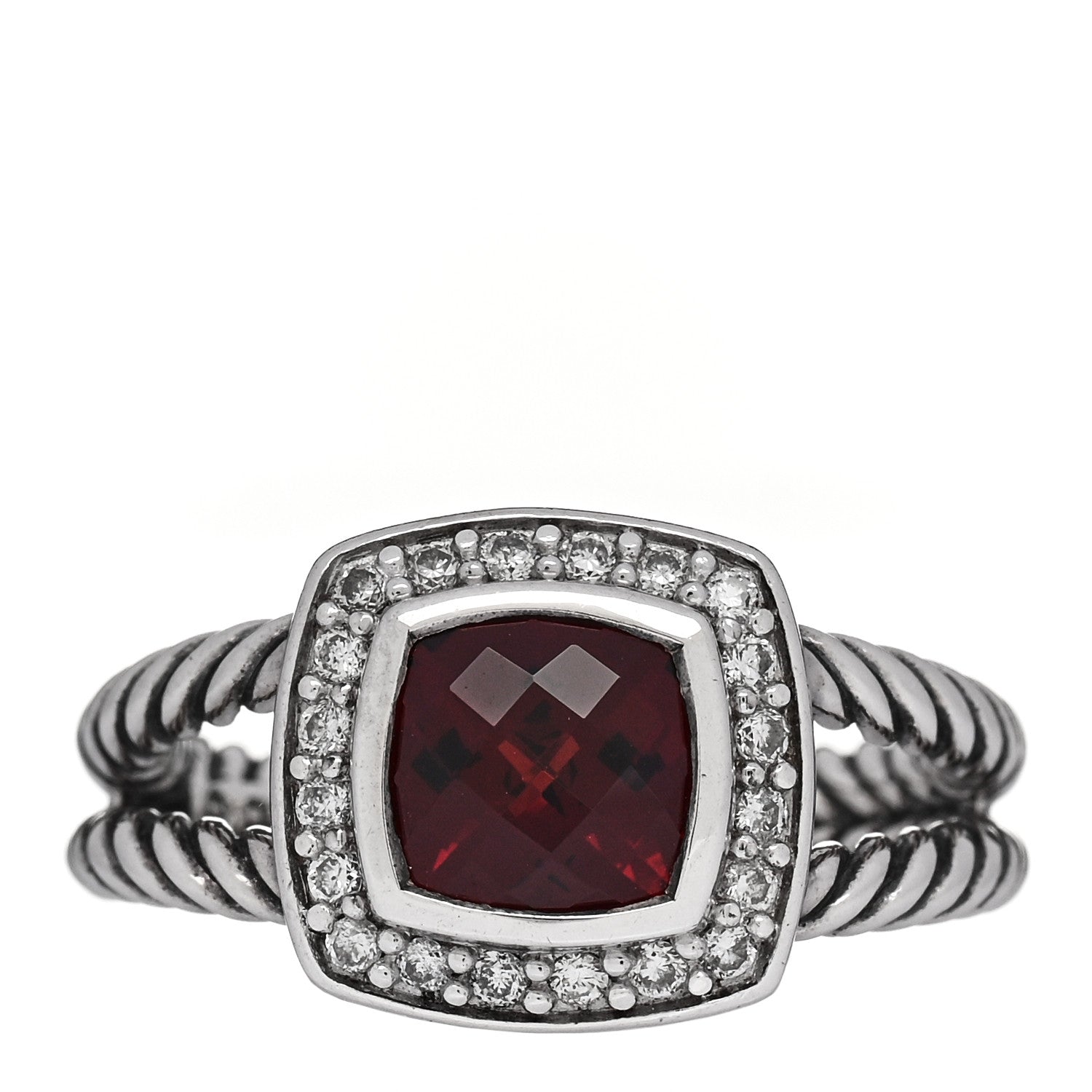 David Yurman Sterling Silver Diamond Garnet 7mm Petite Albion Ring 53 6.5 1 of 4