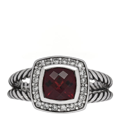 David Yurman Sterling Silver Diamond Garnet 7mm Petite Albion Ring 53 6.5 1 of 4
