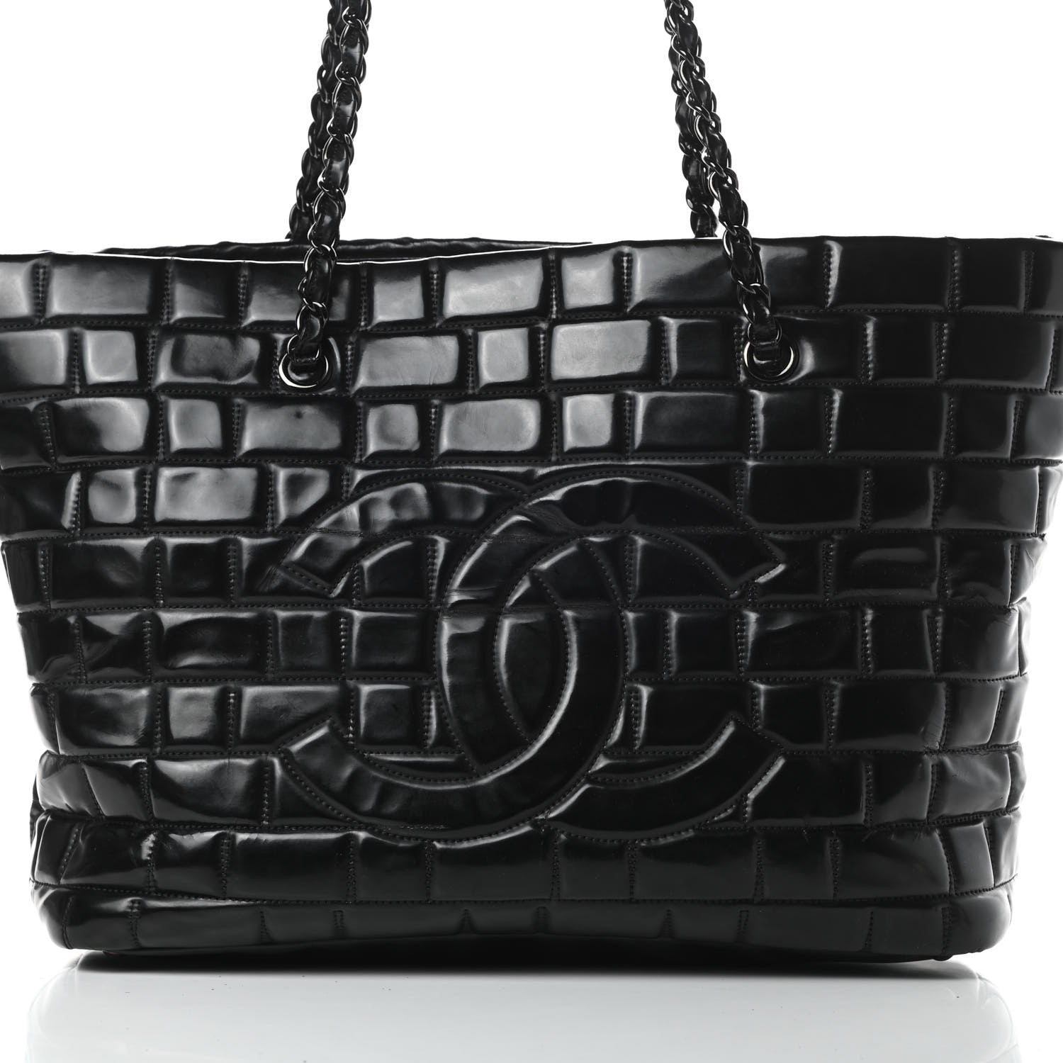 Chanel Vinyl Quilted Frozen Shopping Tote Black 8 of 15