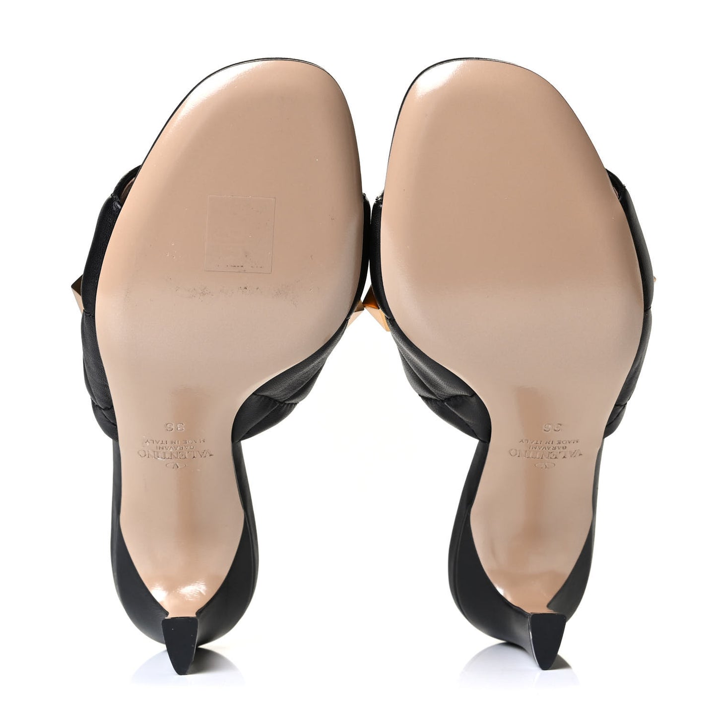 Nappa Quilted Roman Stud 65mm Slide Sandals 36 Black