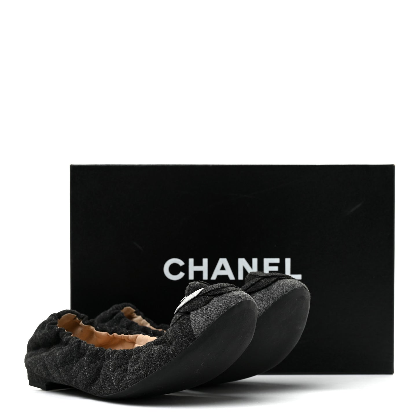 Tweed Quilted Camellia Cap Toe Ballerina Flats 37 Grey