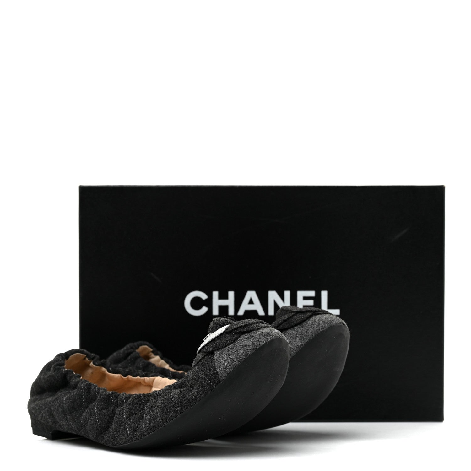Chanel Tweed Quilted Camellia Cap Toe Ballerina Flats 37 Grey 9 of 9