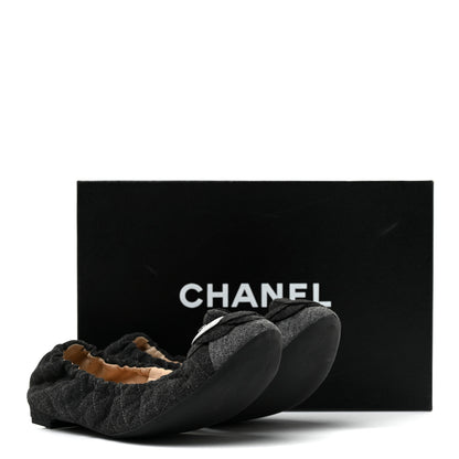 Chanel Tweed Quilted Camellia Cap Toe Ballerina Flats 37 Grey 9 of 9