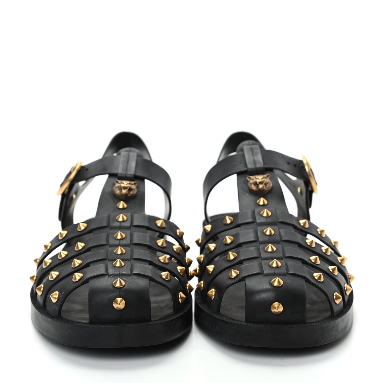 Gucci Rubber Mens Buckle Strap Stud Sandal 9 Black 2 of 10