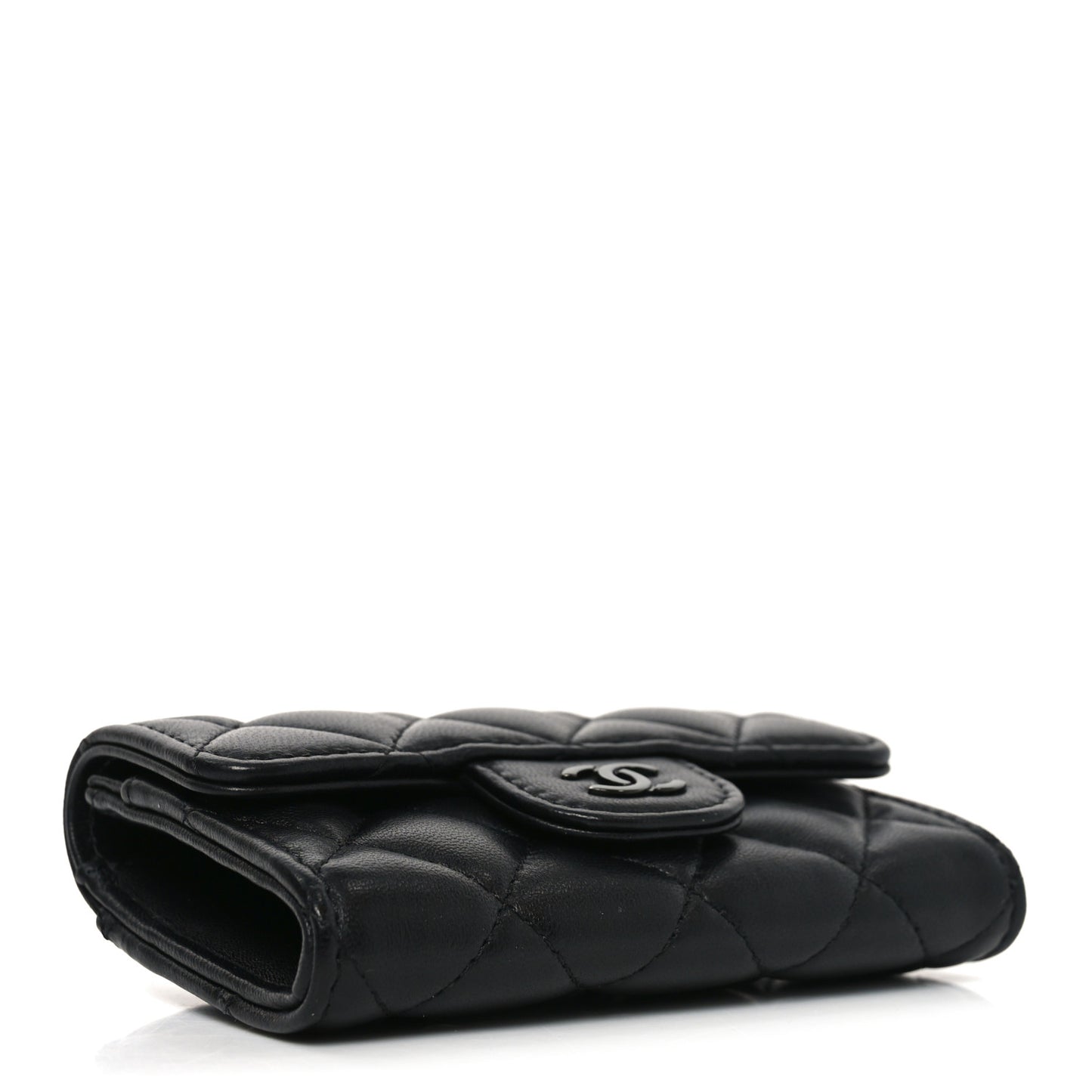Lambskin Quilted Flap Card Holder Wallet So Black