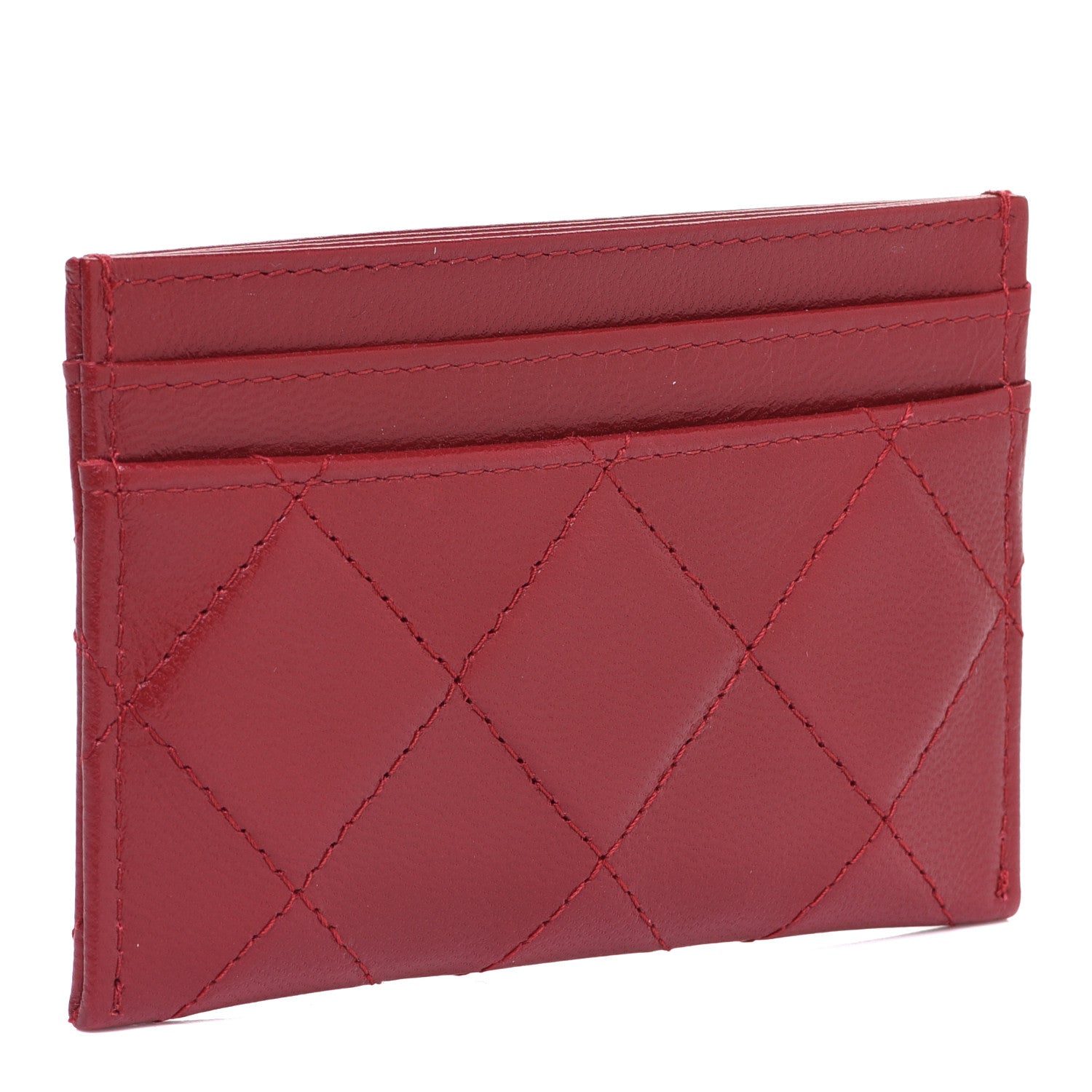 Chanel Lambskin Quilted Brilliant Card Holder Red 3 of 9