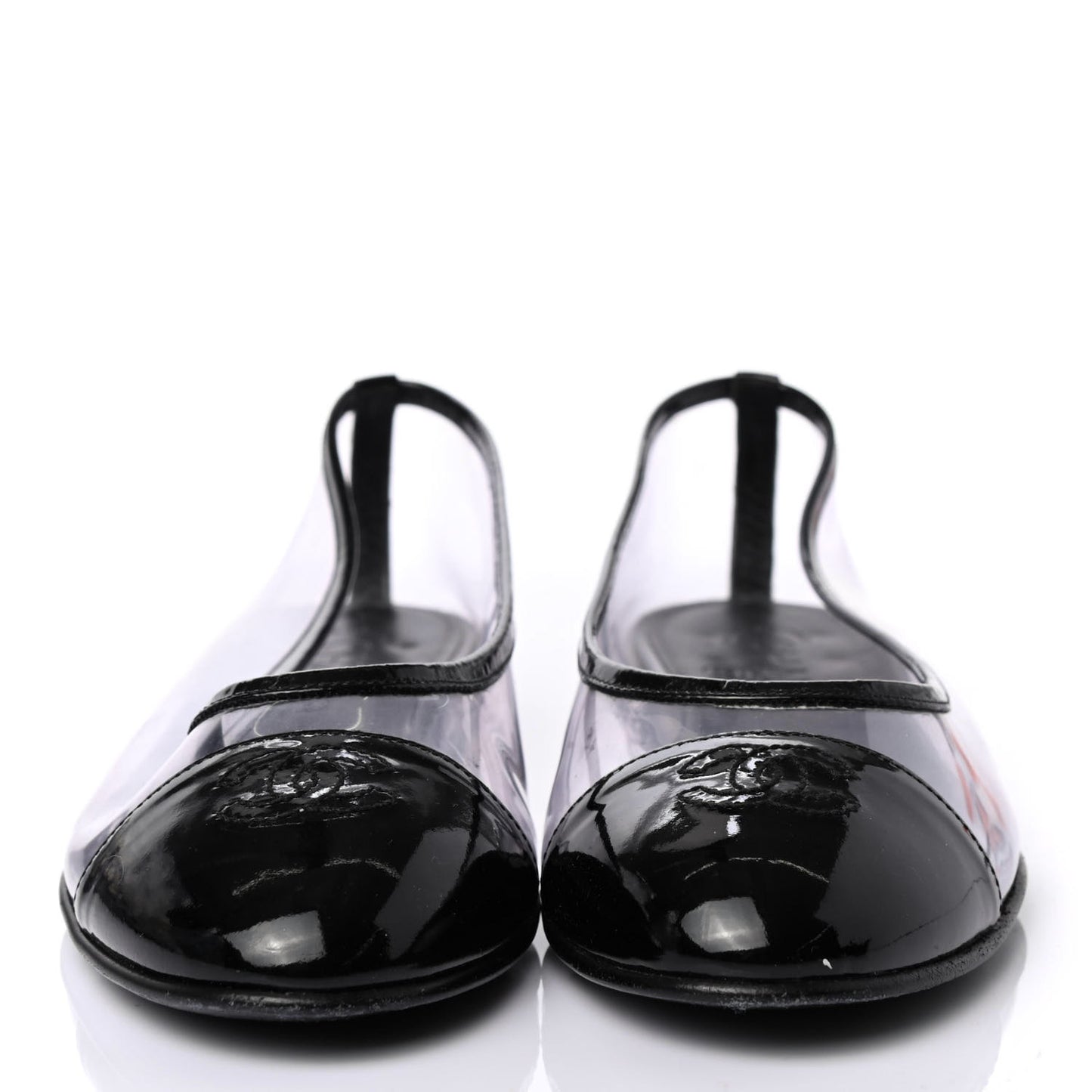 PVC Patent Calfskin Cap Toe Ballerina Flats 38.5 Black