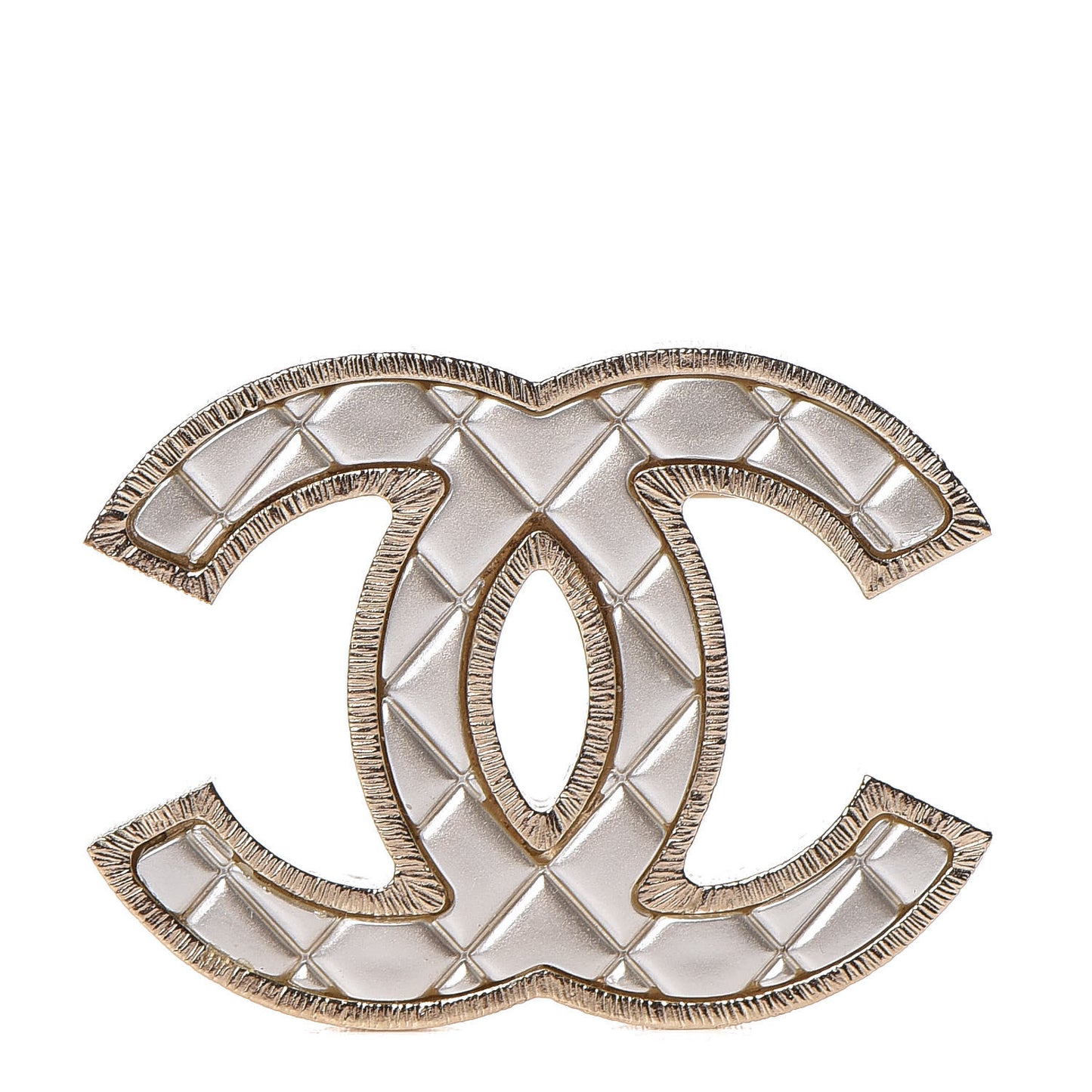 Metal Quilted CC Brooch Silver Gold