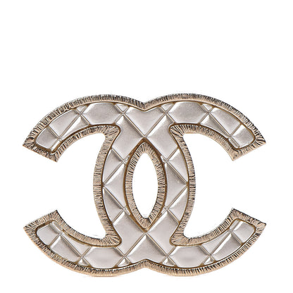 Chanel Metal Quilted CC Brooch Silver Gold 1 of 7