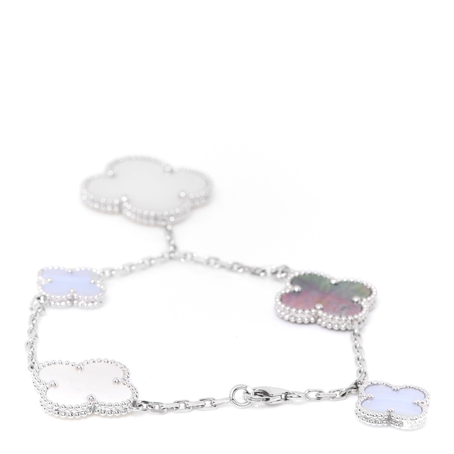 Van Cleef & Arpels 18K White Gold Chalcedony Mother of Pearl 5 Motifs Magic Alhambra Bracelet 2 of 5