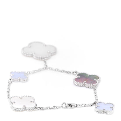 Van Cleef & Arpels 18K White Gold Chalcedony Mother of Pearl 5 Motifs Magic Alhambra Bracelet 2 of 5