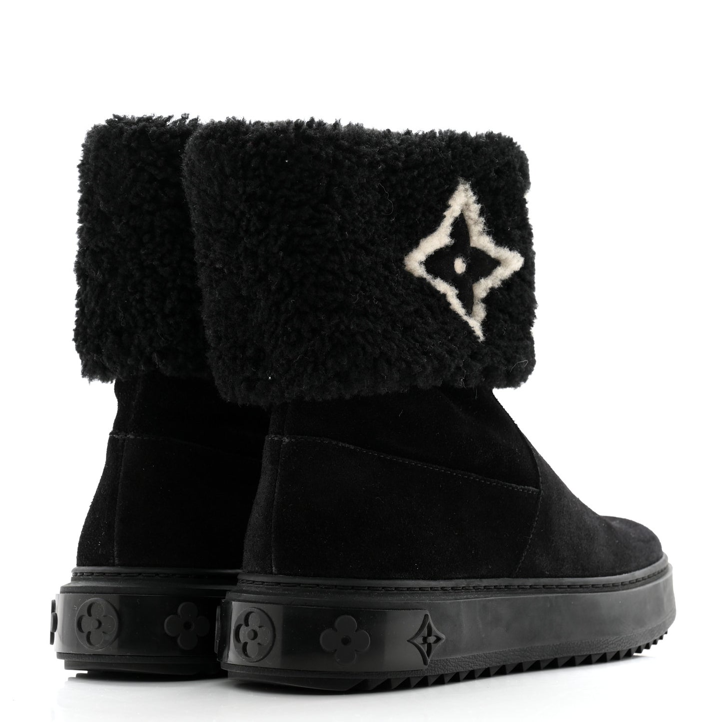 Suede Calfskin Shearling Snowdrop Flat Ankle Boot 36 Black