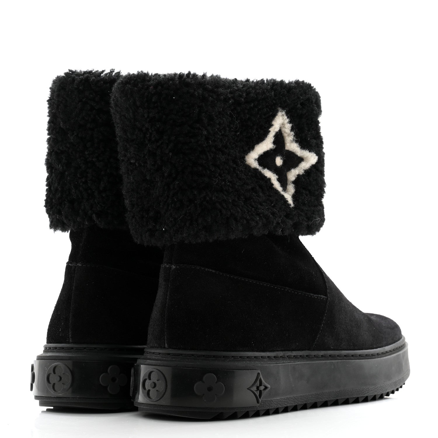 Louis Vuitton Suede Calfskin Shearling Snowdrop Flat Ankle Boot 36 Black 4 of 9