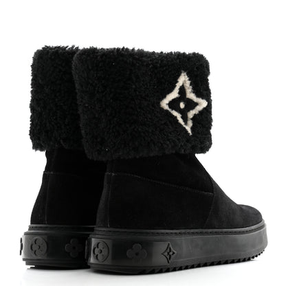 Louis Vuitton Suede Calfskin Shearling Snowdrop Flat Ankle Boot 36 Black 4 of 9