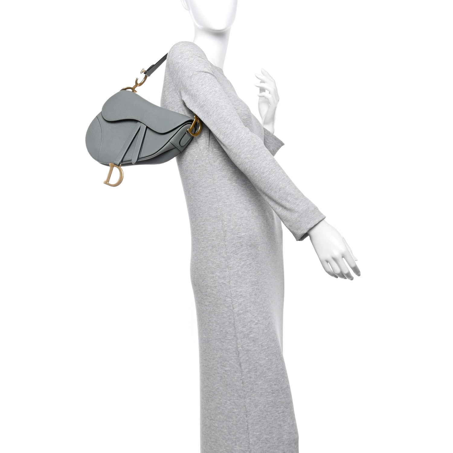 Christian Dior Grained Calfskin Saddle Bag Grey Stone 2 of 10