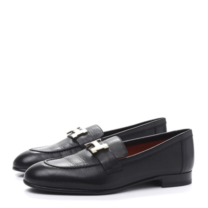 Hermes Goatskin Womens Paris Loafers 36 Black 3 of 9