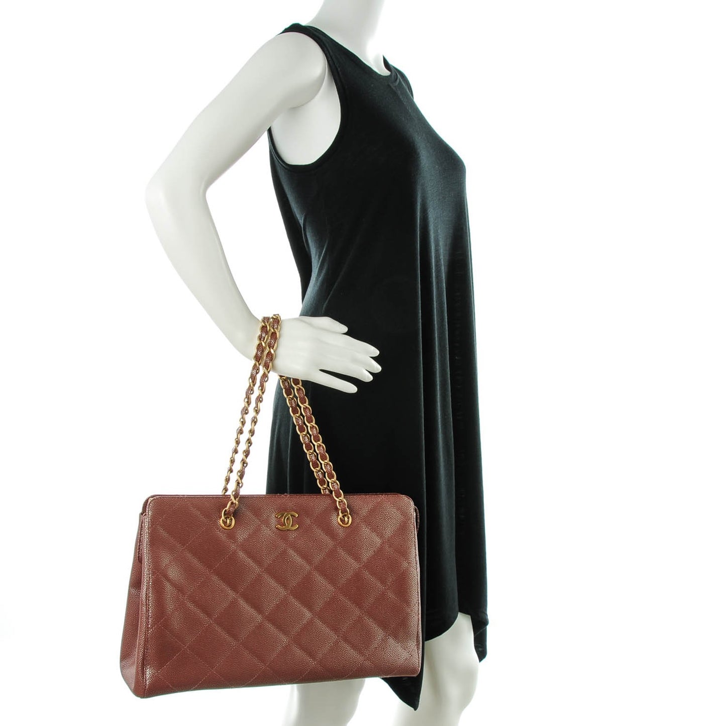 Metallic Caviar Shoulder Bag Brown