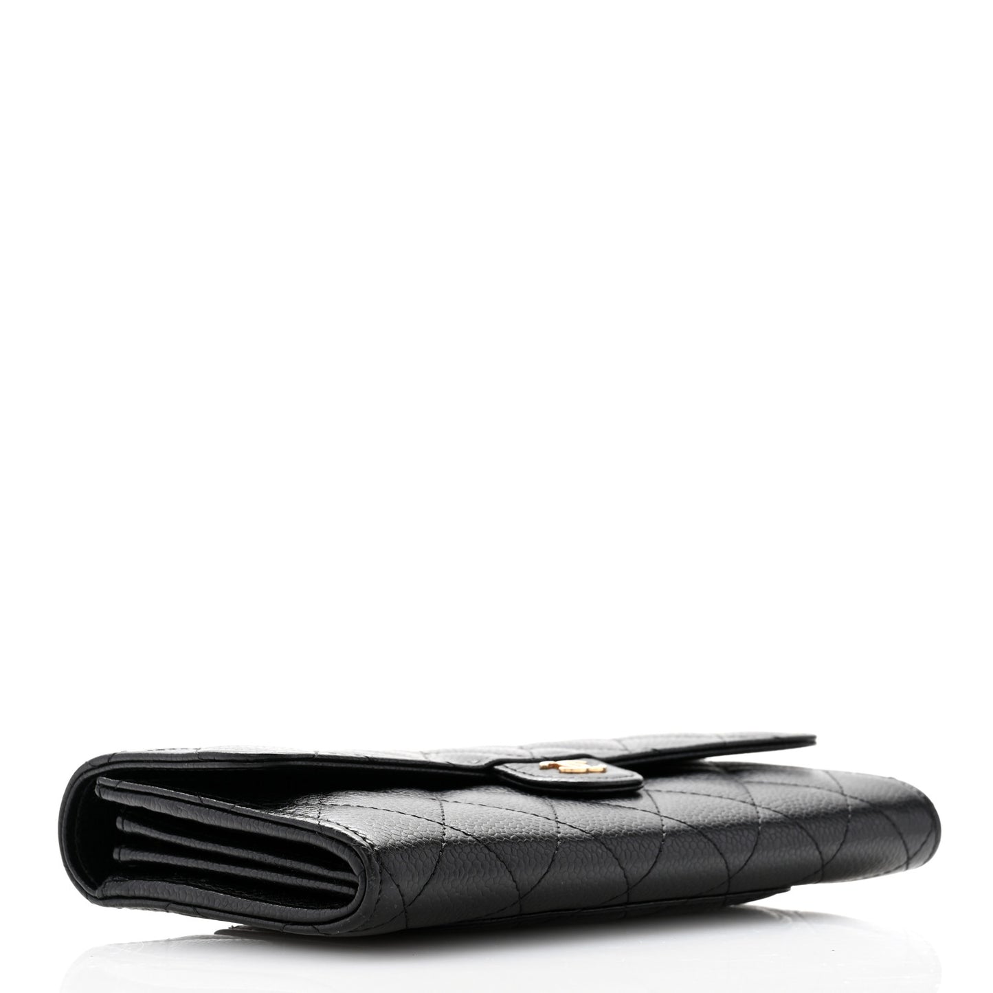 Caviar Quilted Large Gusset Flap Wallet Black