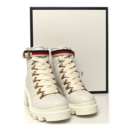 Gucci Calfskin Quilted Sylvie Web Lace Up Combat Ankle Boots 36.5 White 9 of 9