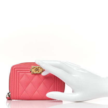 Chanel Caviar Quilted Boy Zip Around Coin Purse Wallet Pink 2 of 8