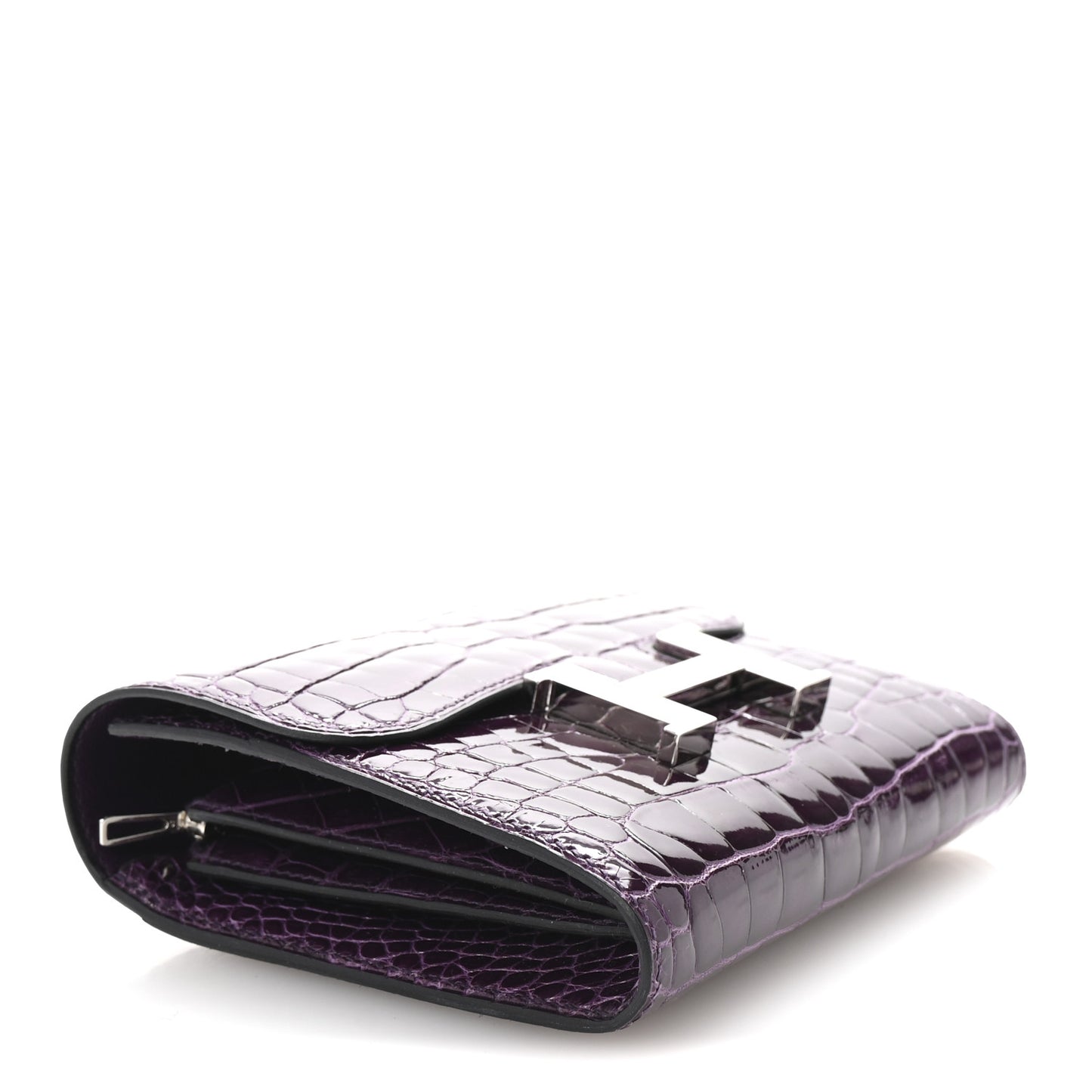 Shiny Alligator Constance Short Wallet Amethyste
