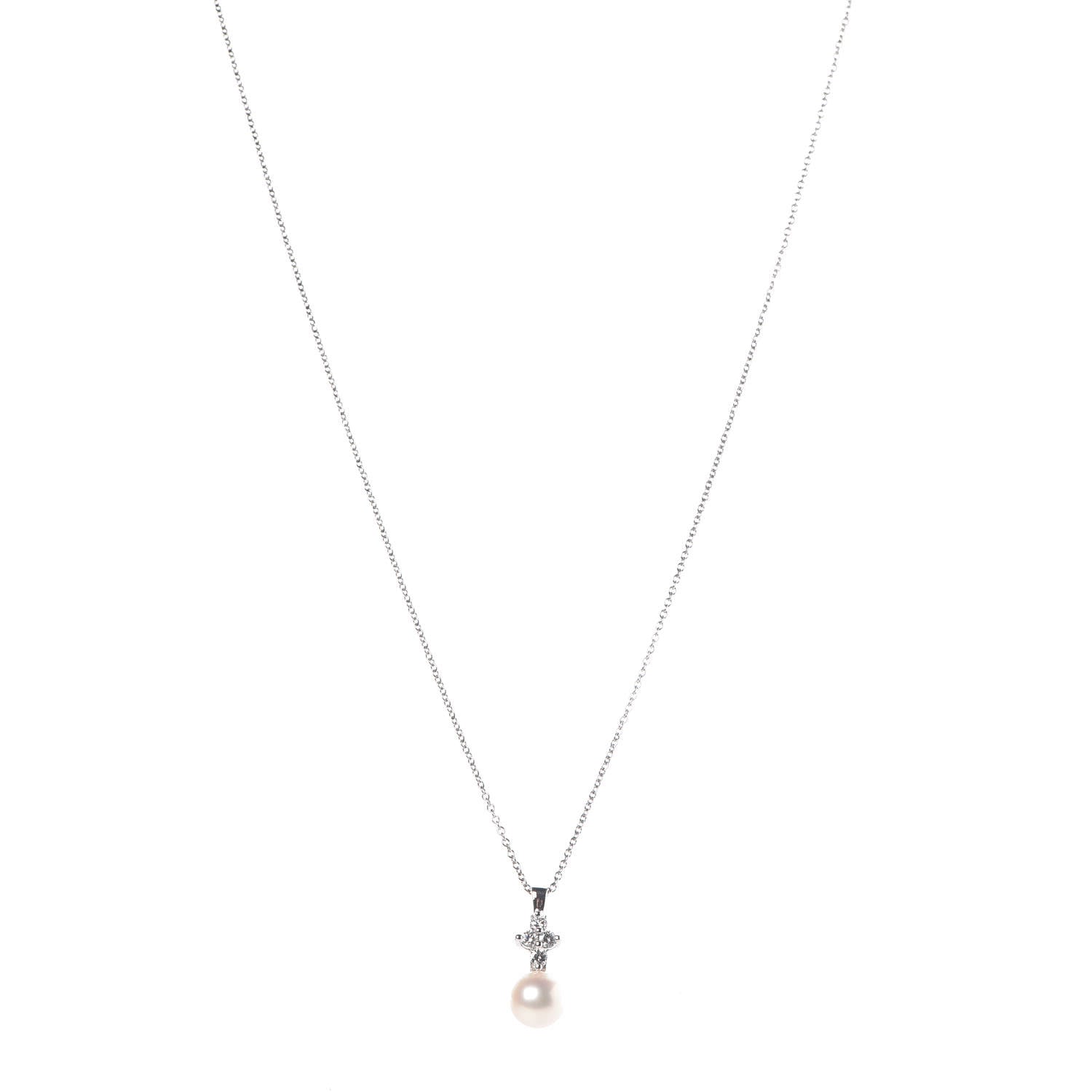 Tiffany Platinum Pearl Diamond Pendant Necklace 1 of 7