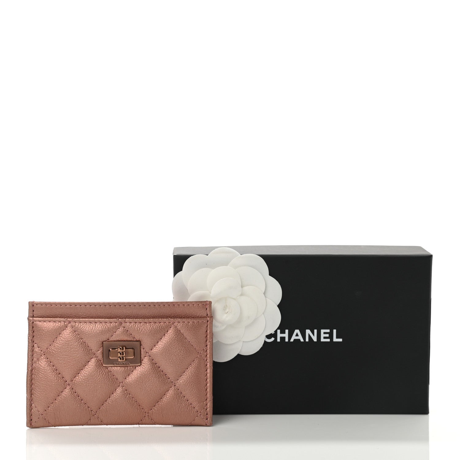 Chanel Metallic Caviar Quilted Reissue Card Holder Rose Gold 8 of 8