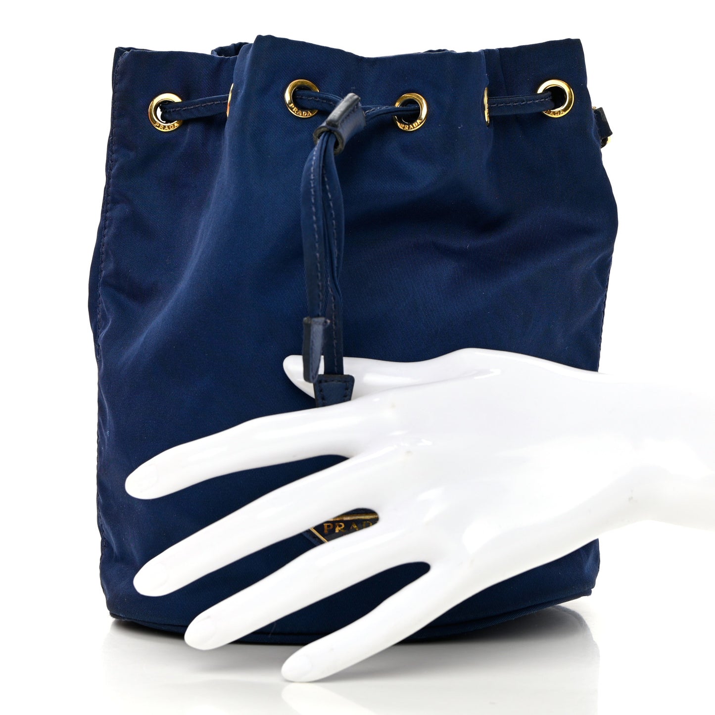 Saffiano Tessuto Nylon Vela Bucket Wristlet Blue