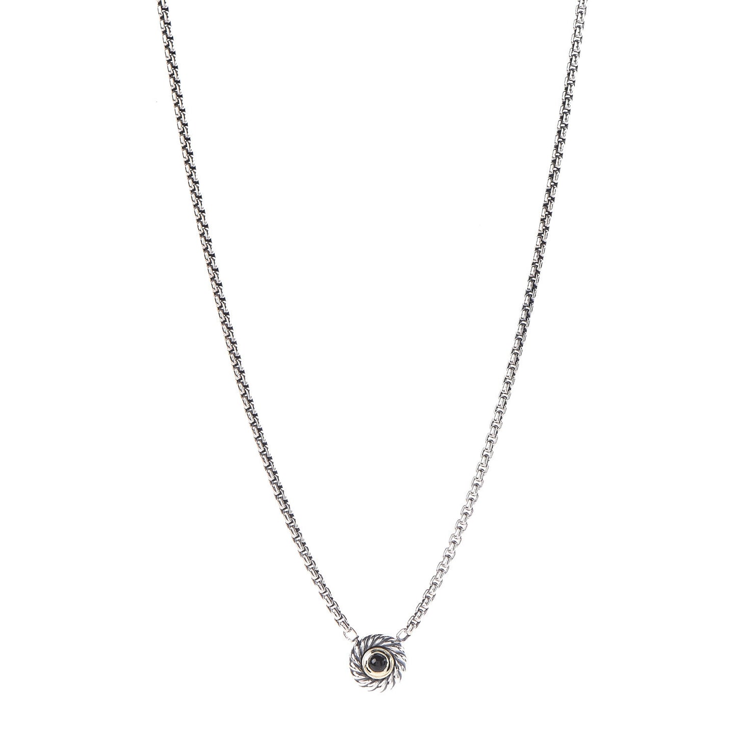 Sterling Silver 14K Yellow Gold Black Onyx 12mm Cookie Pendant Necklace
