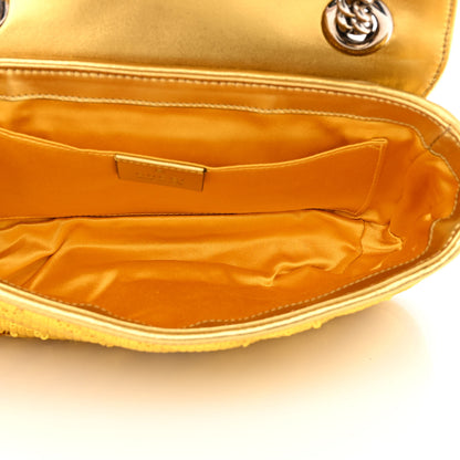 Gucci Sequin Matelasse Diagonal Mini GG Marmont Shoulder Bag Gold 5 of 13