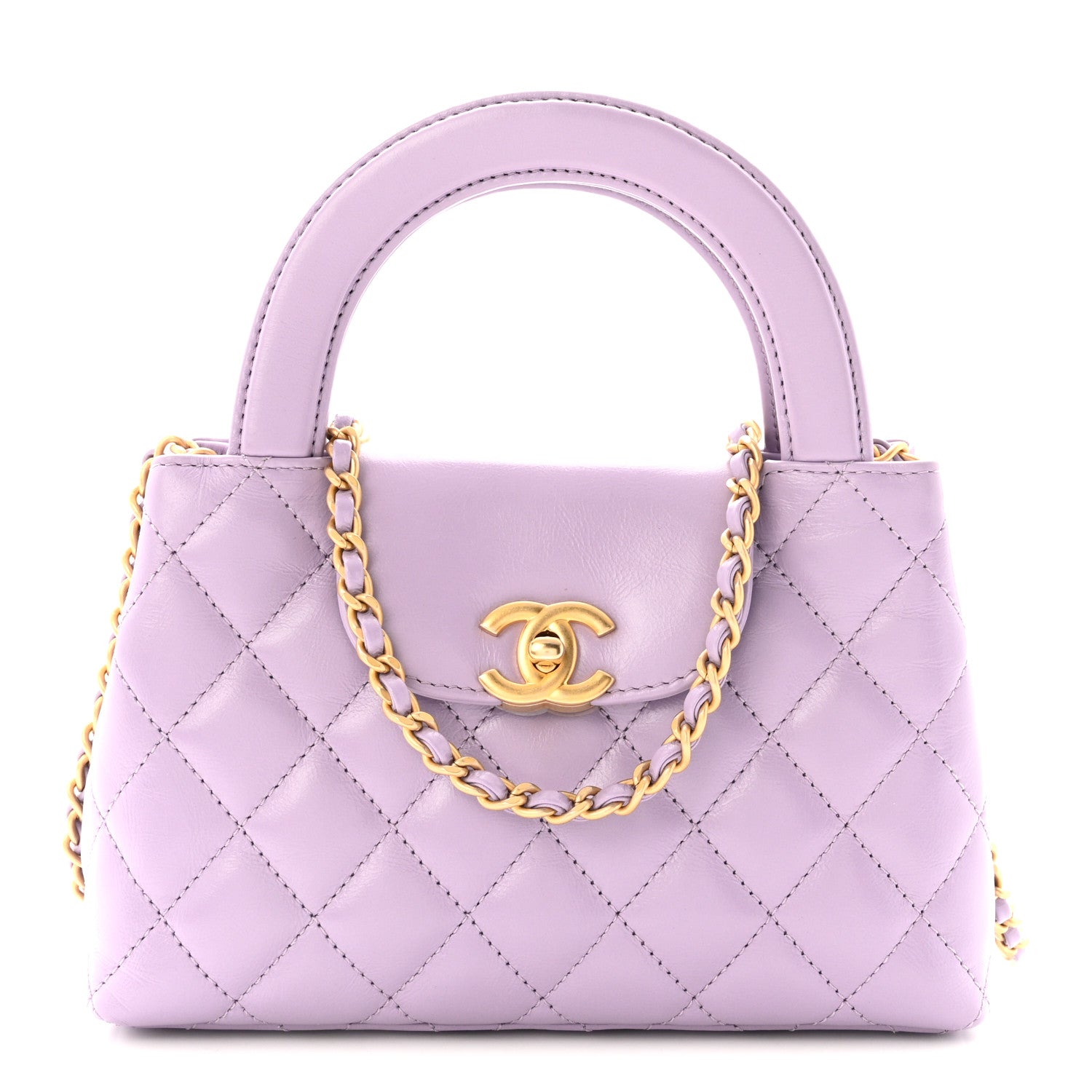 Chanel Shiny Aged Calfskin Quilted Nano Kelly Shopper Lilac 1 of 10