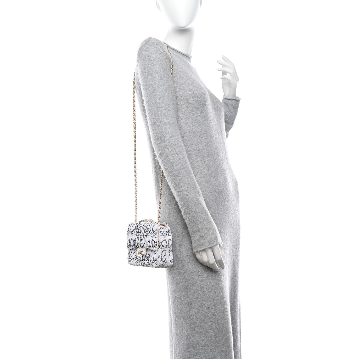 Chanel Sequin Logo Mini Rectangular Flap White Black 2 of 12