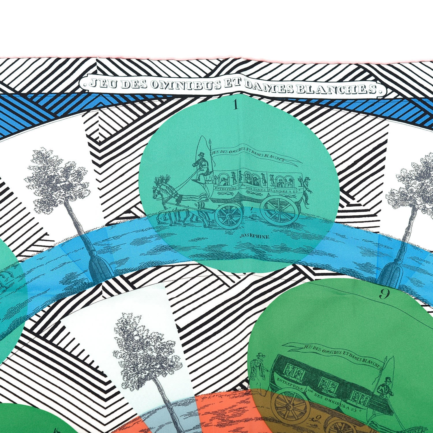 Hermes Silk Jeu Des Omnibus Remix Scarf 90 Bleu Vert Corail 3 of 6
