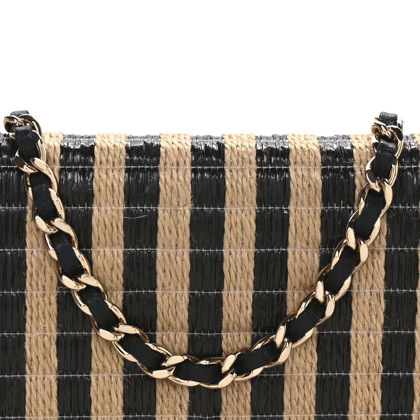 Raffia Jute Striped Urban Jungle Wallet On Chain WOC Black Beige