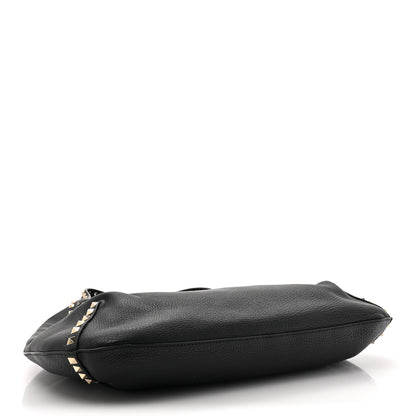 Valentino Garavani Grained Calfskin Large Rockstud Hobo Black 4 of 9