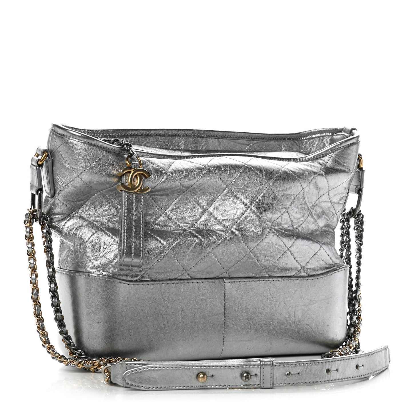 Metallic Aged Calfskin Quilted Medium Gabrielle Silver