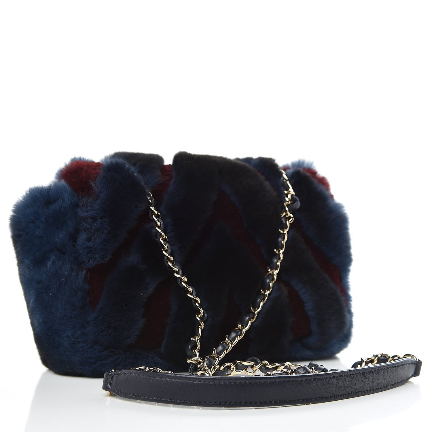 Chanel Orylag Rabbit Fur Chevron Small Single Flap Burgundy Blue 3 of 9