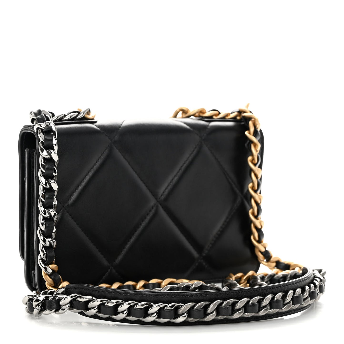 Lambskin Quilted Chanel 19 Wallet On Chain WOC Black