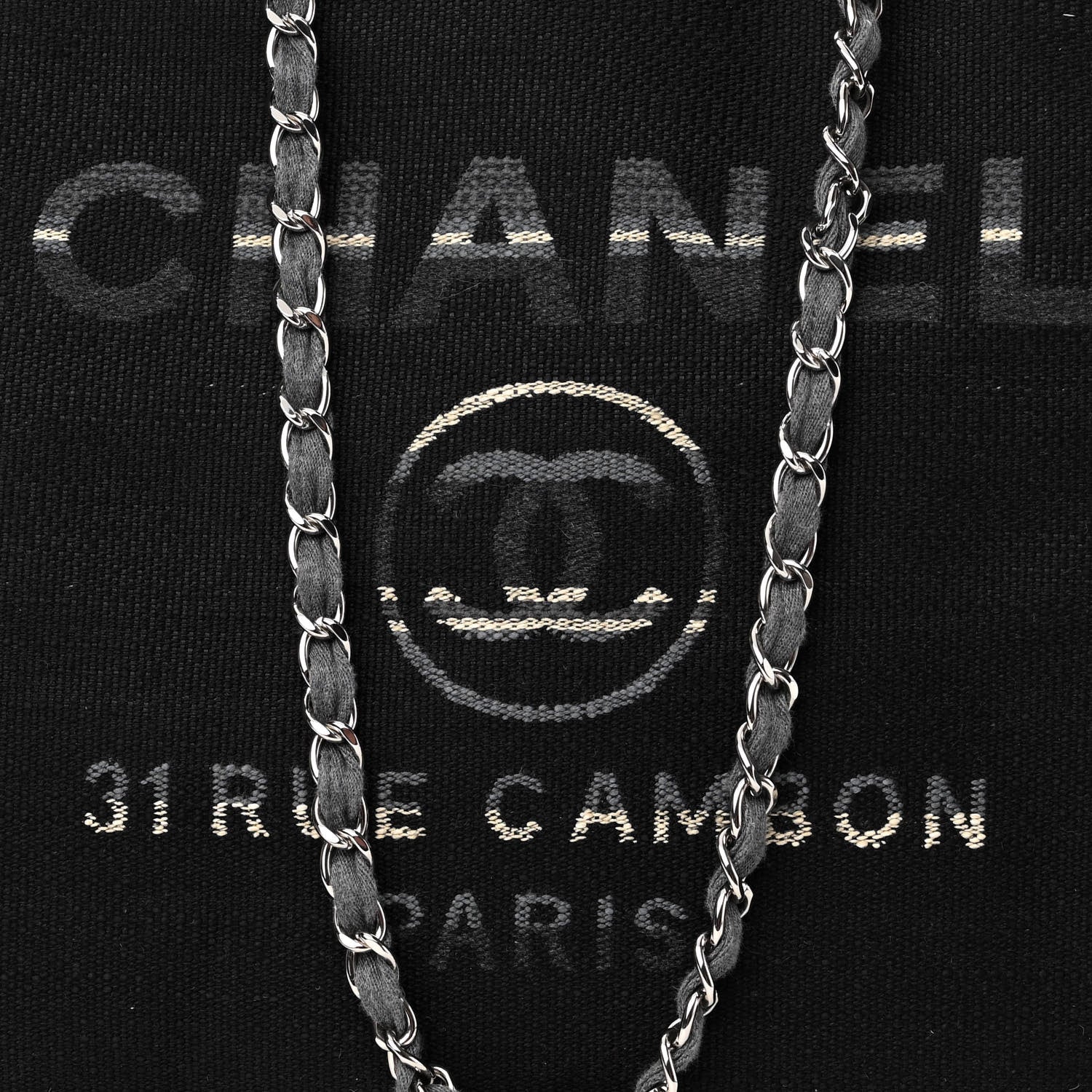 Chanel Canvas Striped Extra Large Deauville Tote Black Grey 8 of 10
