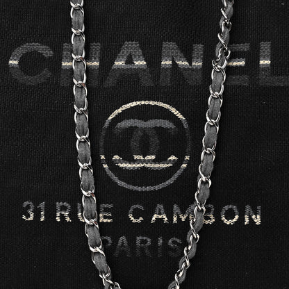 Chanel Canvas Striped Extra Large Deauville Tote Black Grey 8 of 10