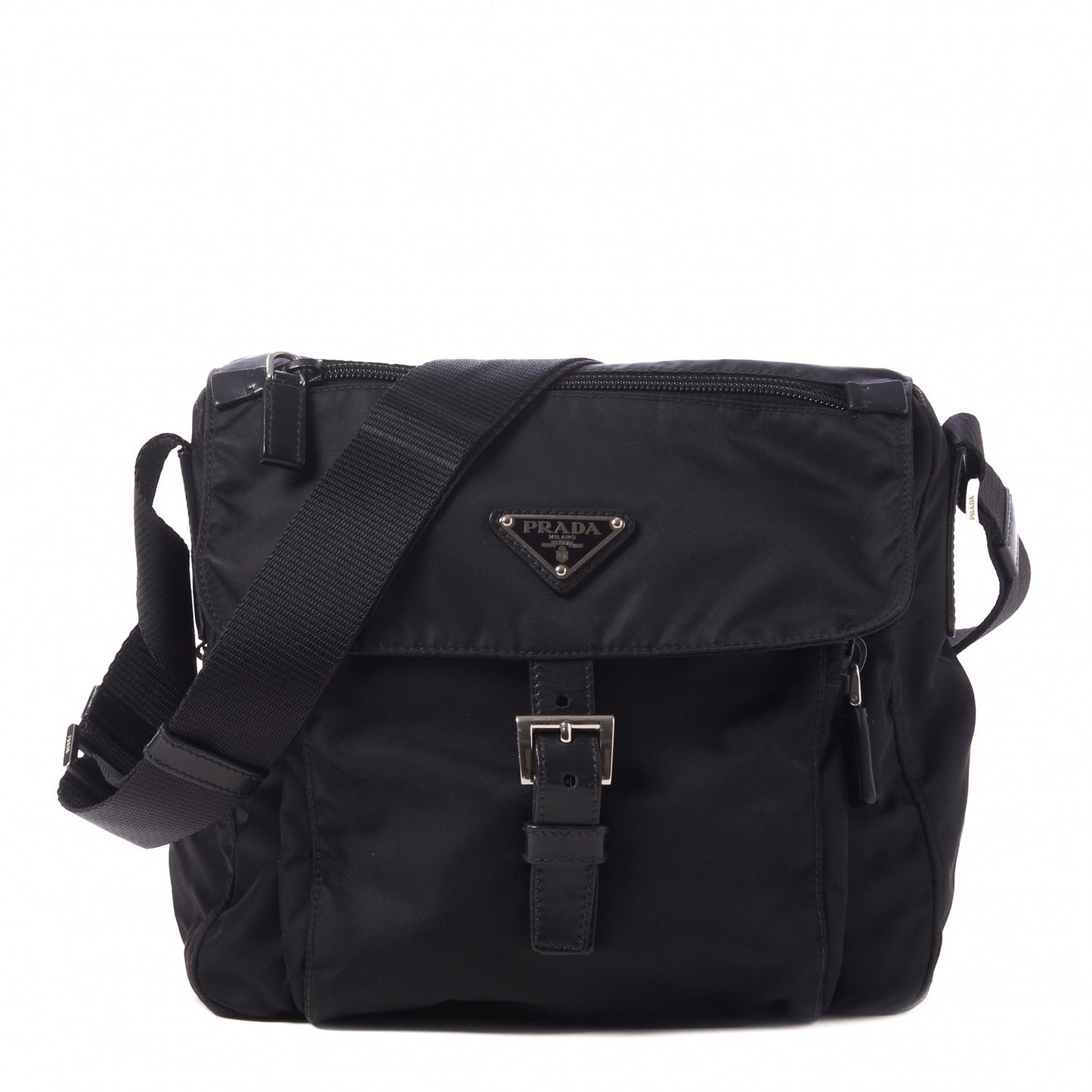 Tessuto Nylon Single Buckle Messenger Bag Black