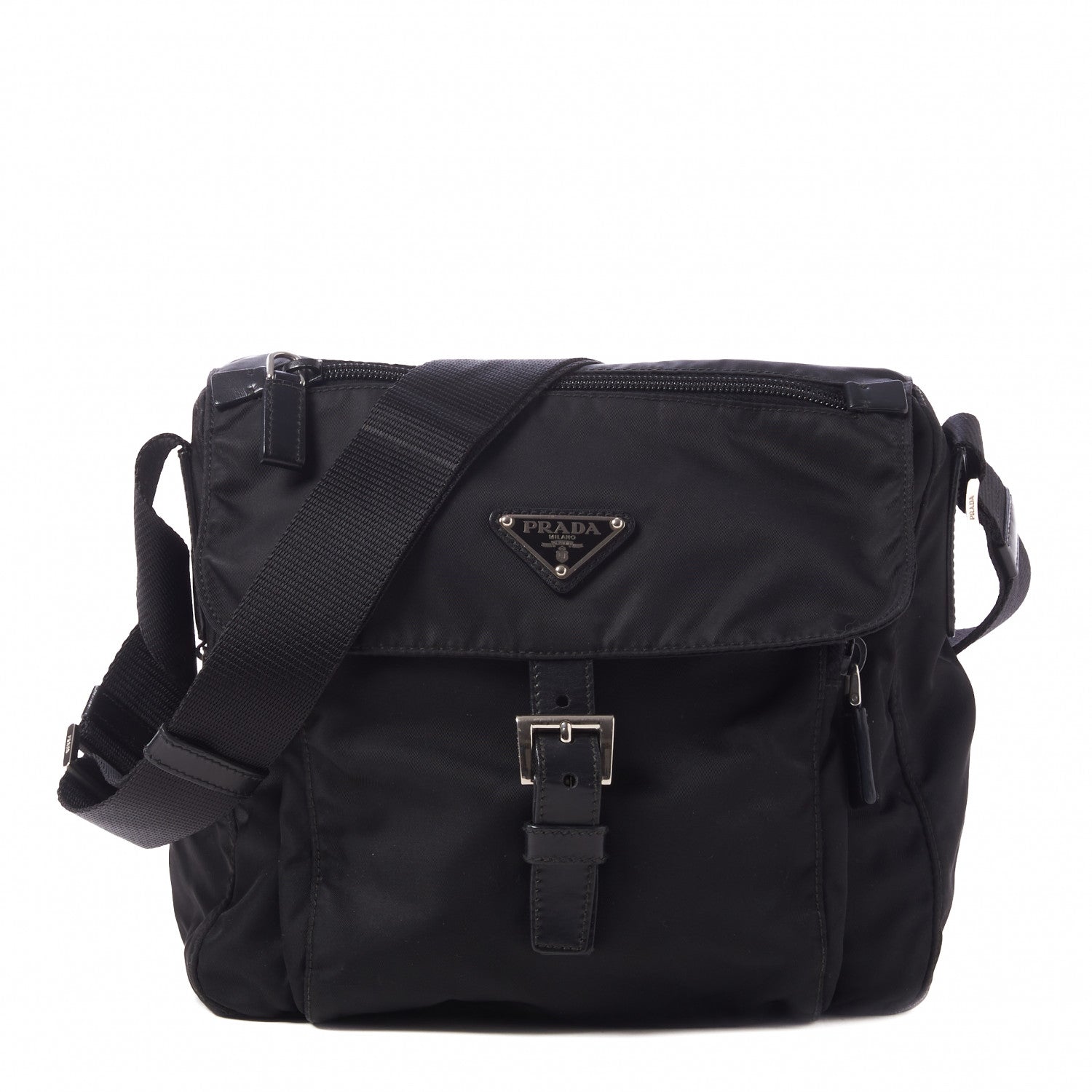 Prada Tessuto Nylon Single Buckle Messenger Bag Black 1 of 8