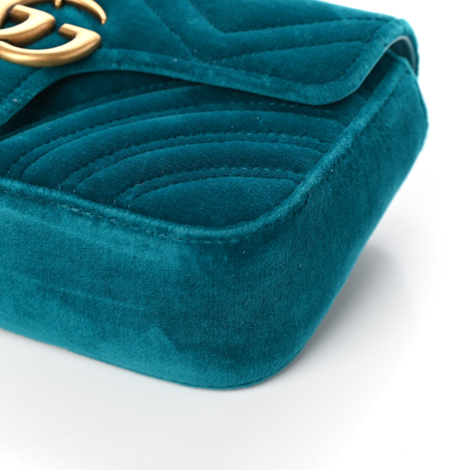 Gucci Velvet Matelasse Mini GG Marmont Shoulder Bag Pavone Cyan 9 of 9