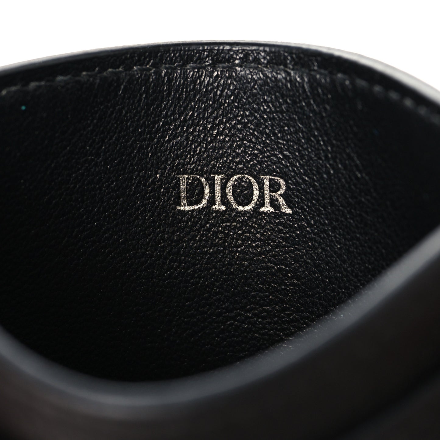 Grained Calfskin Oblique Card Holder Black