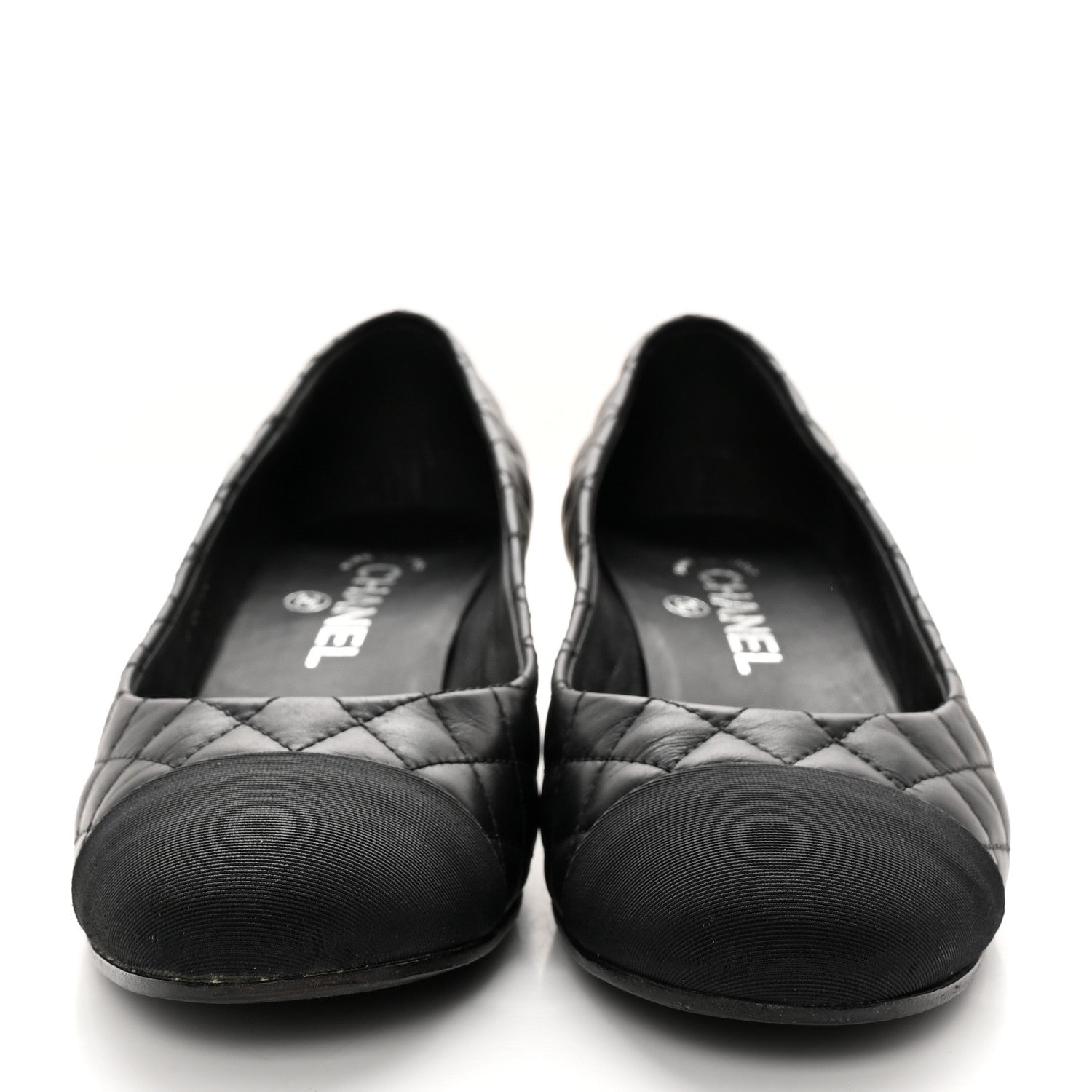 Chanel Lambskin Grosgrain Quilted CC Cap Toe Low Heel Pumps 37 Black 2 of 13