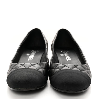 Chanel Lambskin Grosgrain Quilted CC Cap Toe Low Heel Pumps 37 Black 2 of 13