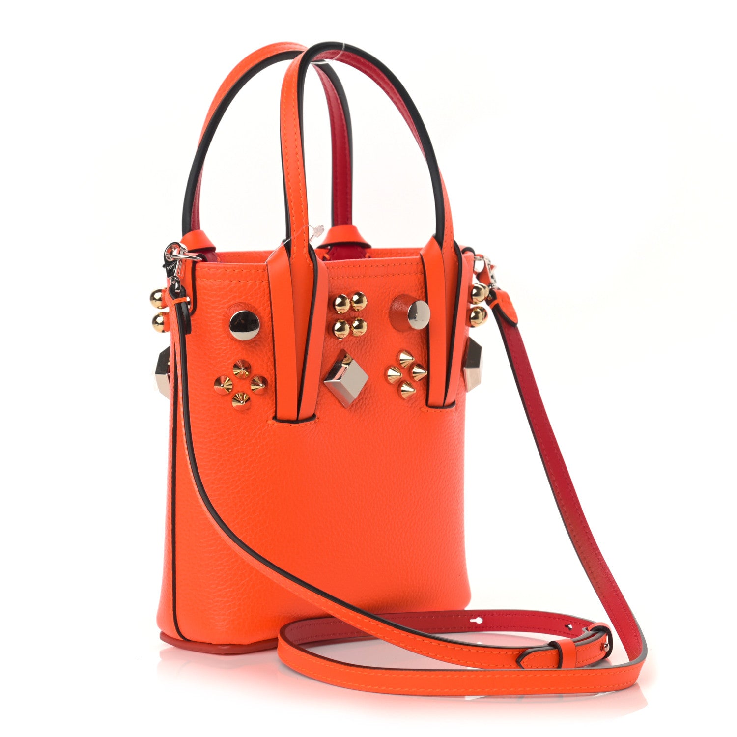 Christian Louboutin Calfskin Empire Spike Studded Mini North South Cabata Tote Red 3 of 10