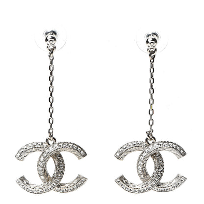 Chanel Baguette Crystal CC Drop Earrings Silver 1 of 5