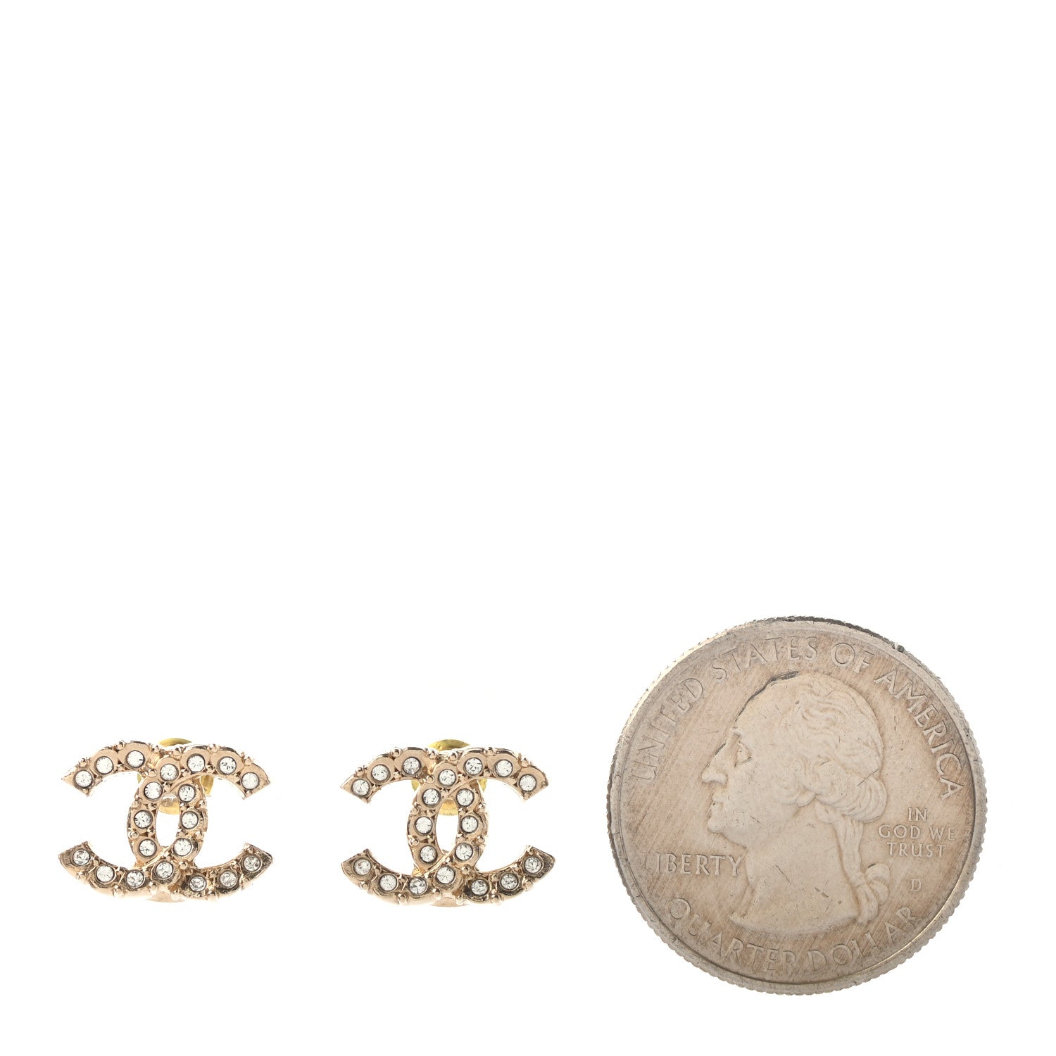 Chanel Crystal Studded CC Earrings Gold 2 of 4